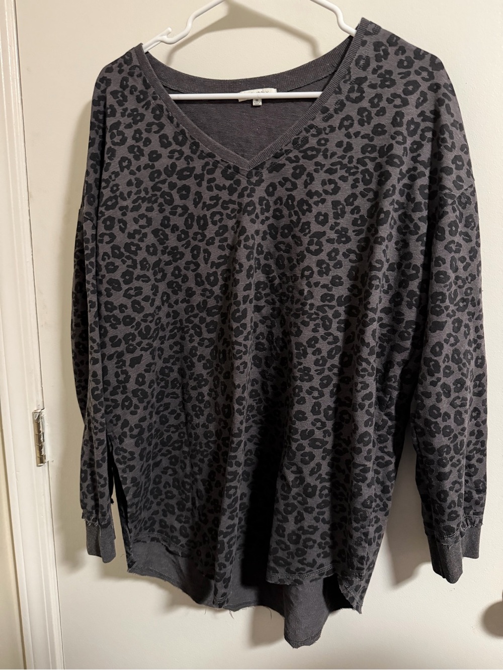 Z Supply Charcoal and Black Leopard Print V-Neck Long Sleeve Tee